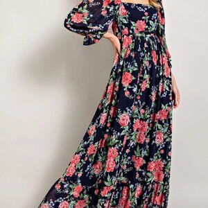 eesome Floral 3/4 Sleeve Maxi Dress - NWT - Size M